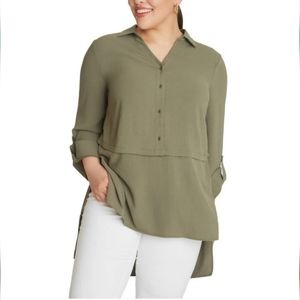 NWT Ady P Olive Green Olivita Button Up Hi Lo Tunic